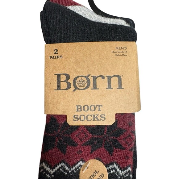 Born Boot Socks Wool Blend Black Burgundy Gray 2 Pairs Men’s Shoe Size 6-12 - Picture 3 of 7